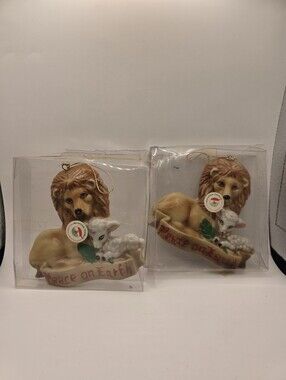 Vintage Kurt Adler Peace On Earth Lion Christmas Ornament Set of 2
